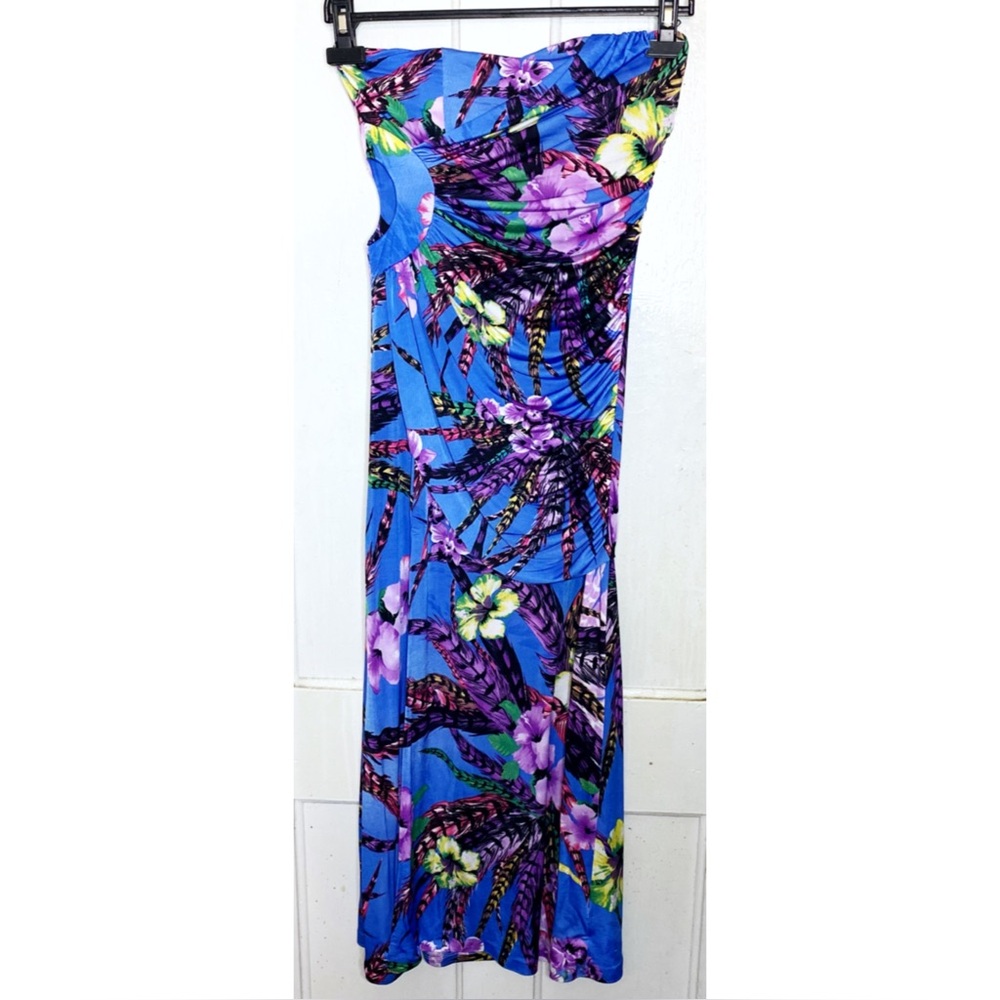 VINTAGE : Miss Morena : size S : Y2K floral strapless summer tropical maxi dress